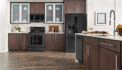 brown cabinets and black stainless steel appliances|black stainless steel kitchen cabinets colors.